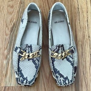 St. John Snake Skin Gold Chain Smoking Slippers Loafers Size 6